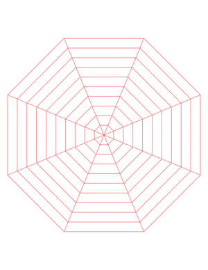 Red Concentric Octagon Graph Paper  - Letter