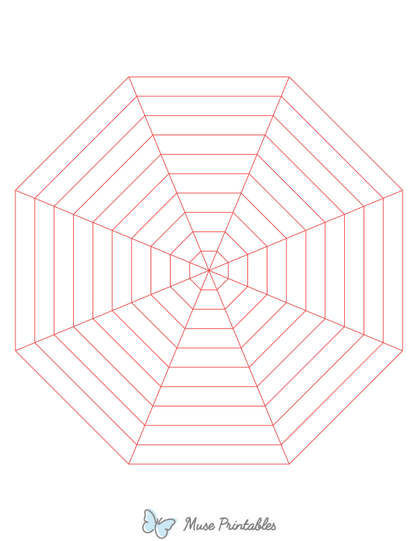 Red Concentric Octagon Graph Paper : Letter-sized paper (8.5 x 11)
