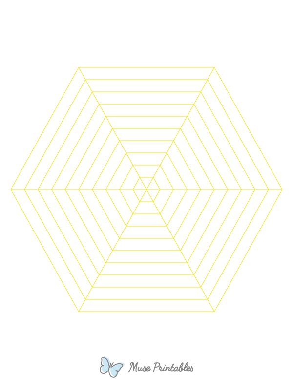 Yellow Concentric Hexagon Graph Paper : Letter-sized paper (8.5 x 11)