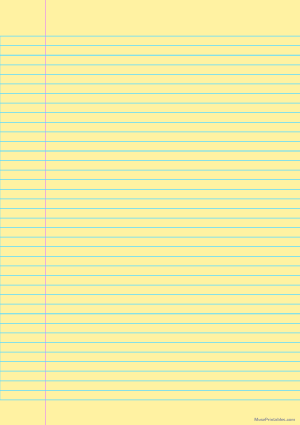 Yellow Narrow Ruled Notebook Paper - A4