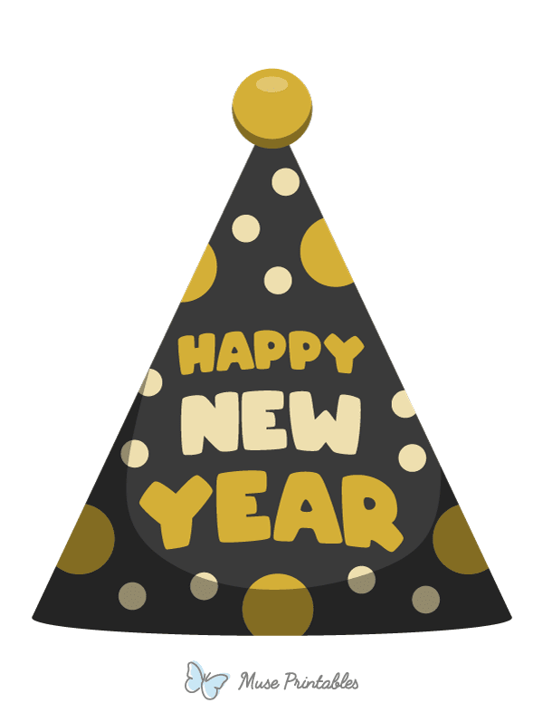 Black and Gold Happy New Year Party Hat Photo Booth Prop