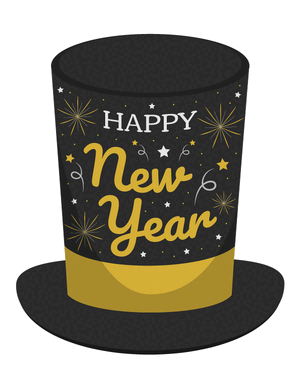 Black and Gold Happy New Year Top Hat Photo Booth Prop