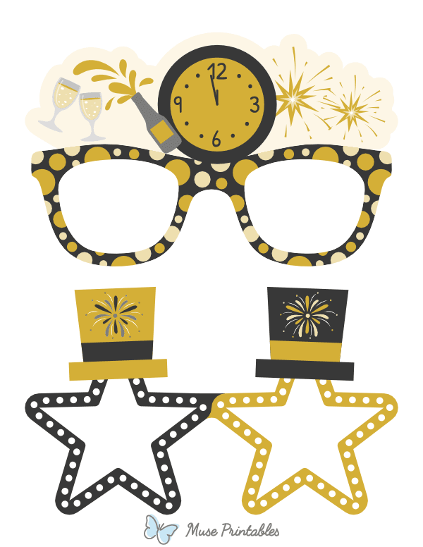 Gold and Black New Year Glasses Photo Booth Prop