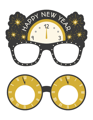 New Year Clock Glasses Photo Booth Prop