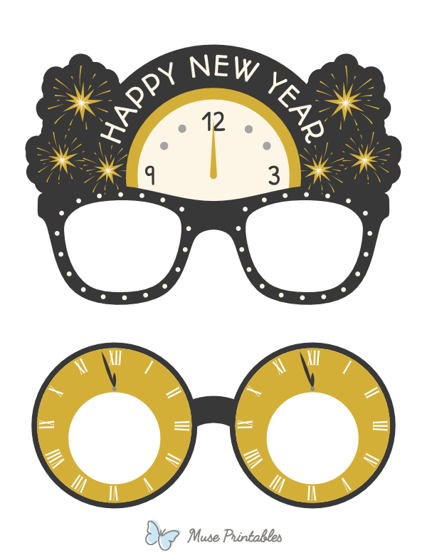 New Year Clock Glasses Photo Booth Prop