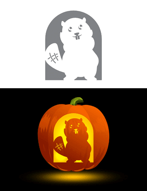 Adorable Beaver Pumpkin Stencil