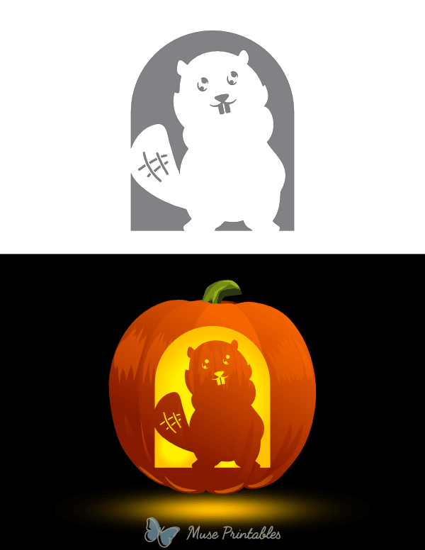 Adorable Beaver Pumpkin Stencil