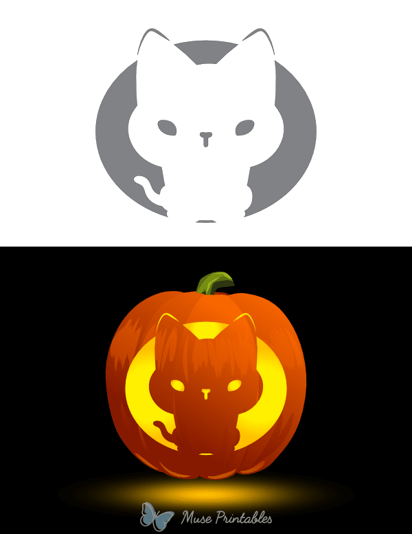 Adorable Cat Pumpkin Stencil