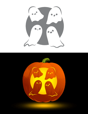 Adorable Family of Ghosts Pumpkin Stencil