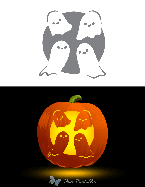 Adorable Family of Ghosts Pumpkin Stencil