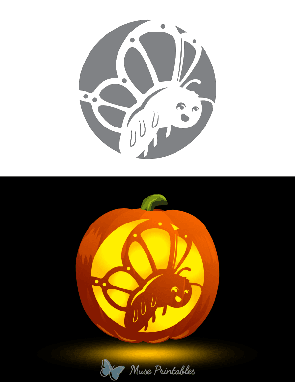 Adorable Flying Butterfly Pumpkin Stencil