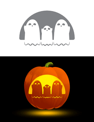 Adorable Ghost Family Pumpkin Stencil