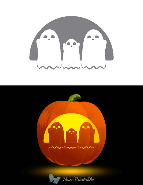 Adorable Ghost Family Pumpkin Stencil