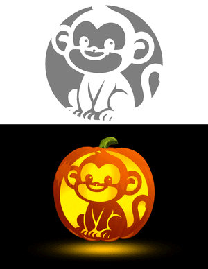 Adorable Monkey Pumpkin Stencil