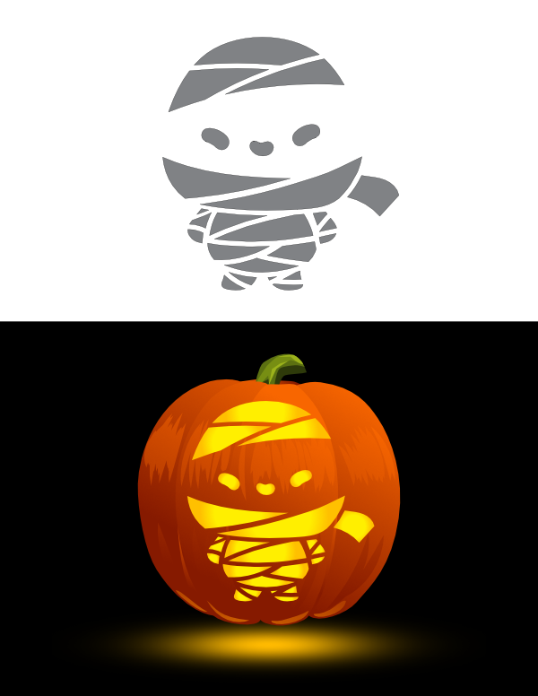 Printable Adorable Mummy Pumpkin Stencil