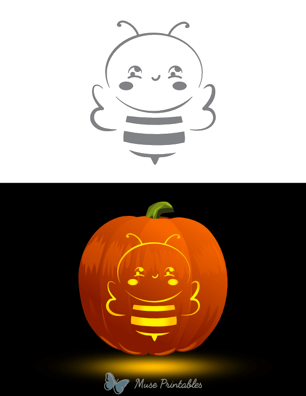 Adorable Smiling Bee Pumpkin Stencil