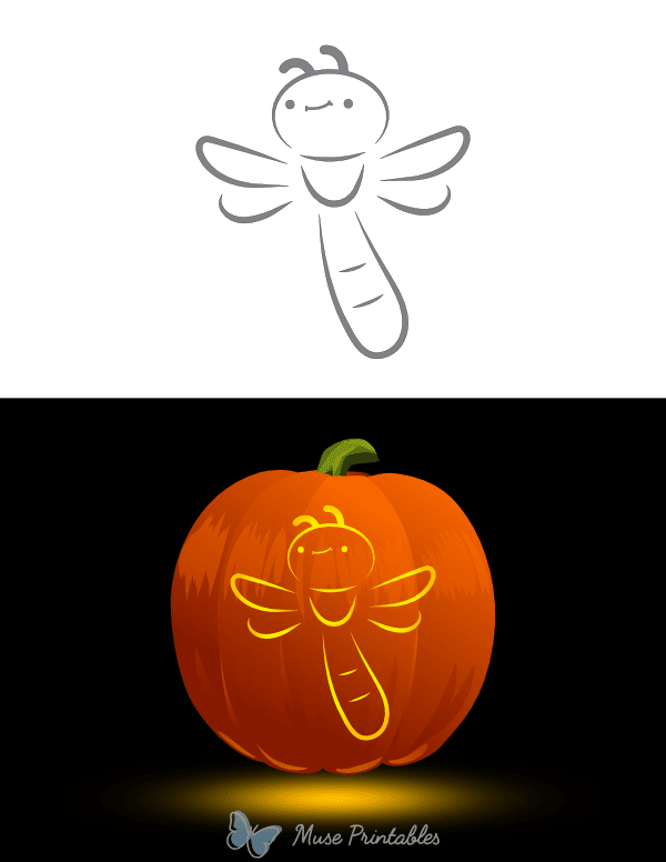 Adorable Smiling Dragonfly Pumpkin Stencil