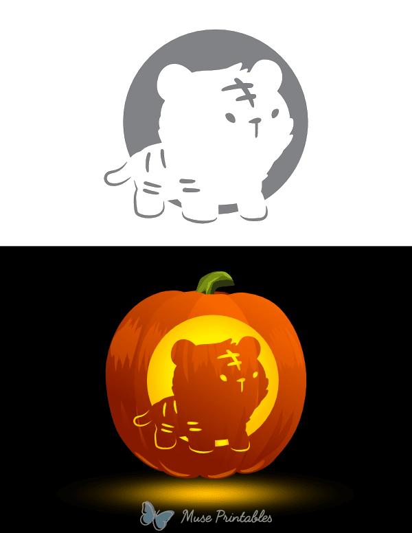 Adorable Tiger Pumpkin Stencil