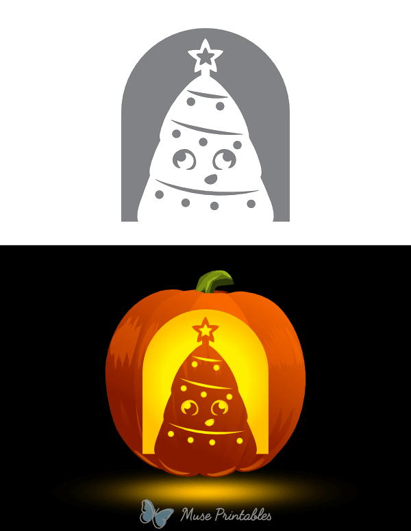 Adorable Xmas Tree Pumpkin Stencil