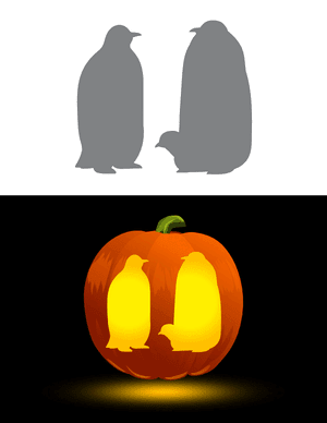 Adult Penguins With Baby Penguin Pumpkin Stencil