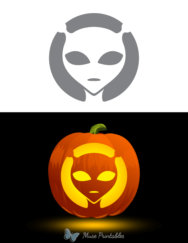 Printable Alien Face Pumpkin Stencil