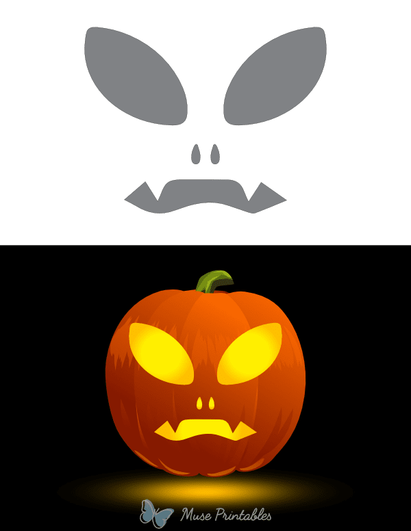 Alien Face With Sharp Teeth Pumpkin Stencil