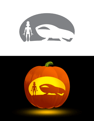 Alien Next to Spaceship Pumpkin Stencil