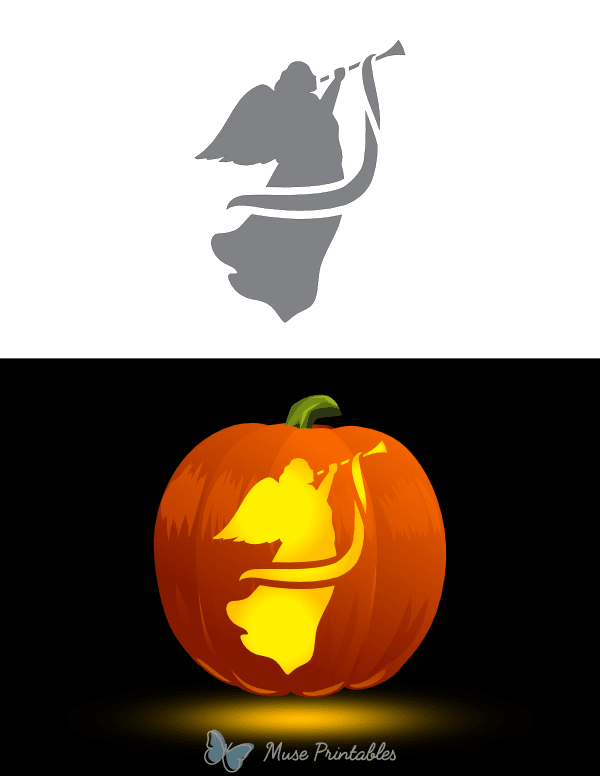 Angel Blowing Trumpet Pumpkin Stencil
