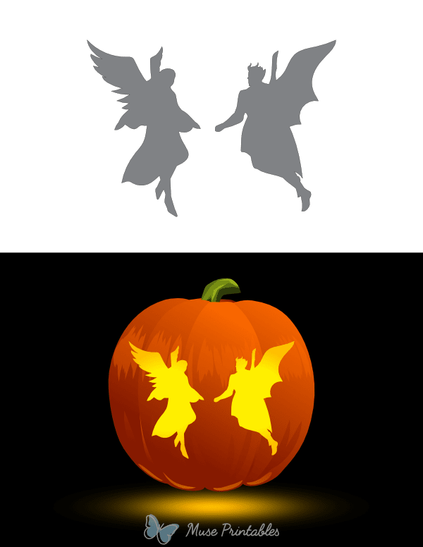 Angel Facing Devil Pumpkin Stencil