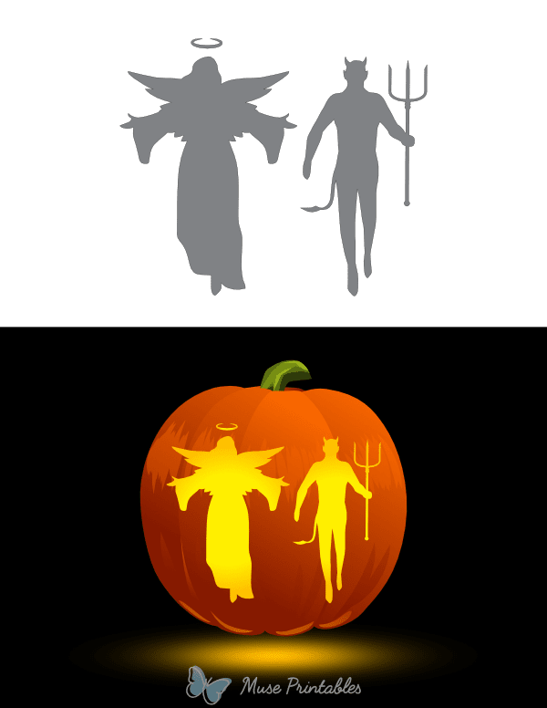 Angel Walking With Devil Pumpkin Stencil