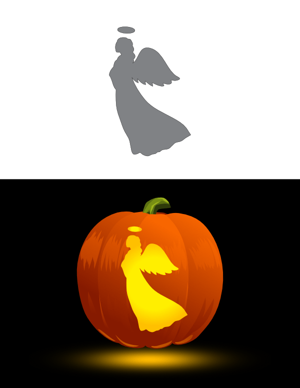 Printable Angel With Halo Pumpkin Stencil