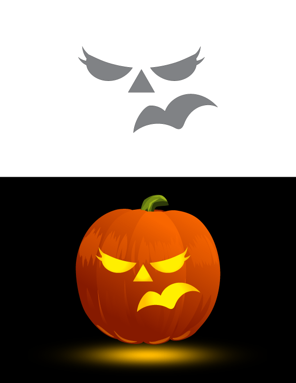 Printable Angry Female Face Pumpkin Stencil