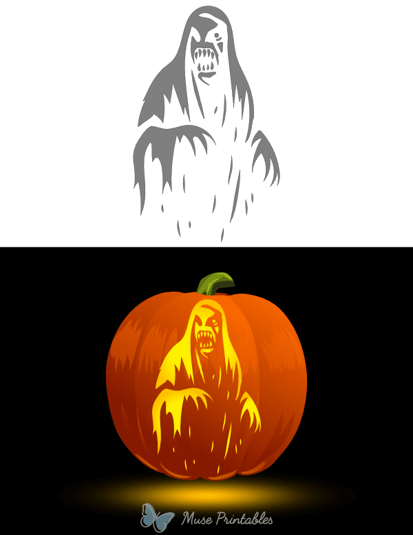 Angry Ghost Pumpkin Stencil