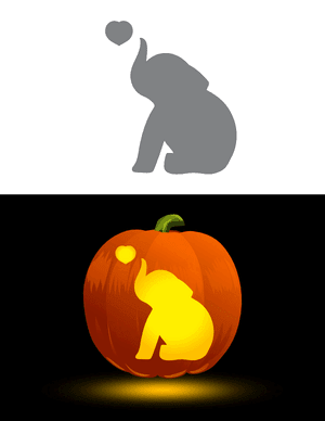 Baby Elephant and Heart Pumpkin Stencil