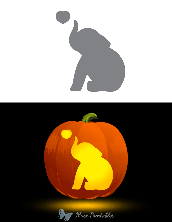 Baby Elephant and Heart Pumpkin Stencil