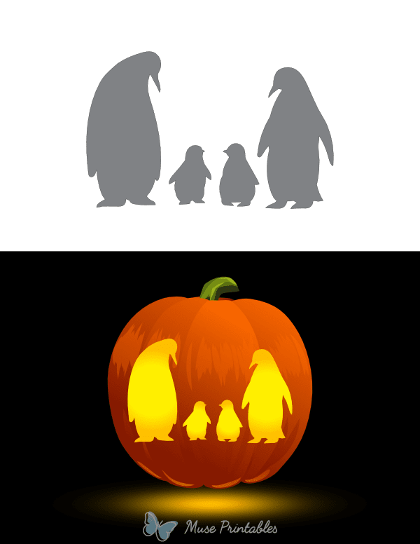 Baby Penguins and Parents Pumpkin Stencil