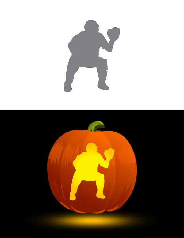 Printable Baseball Catcher Pumpkin Stencil