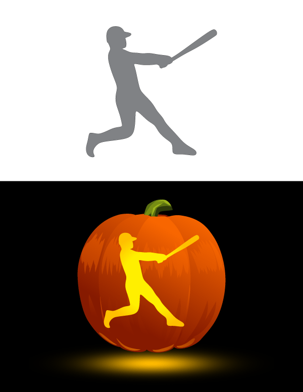 Printable Baseball Player Pumpkin Stencil