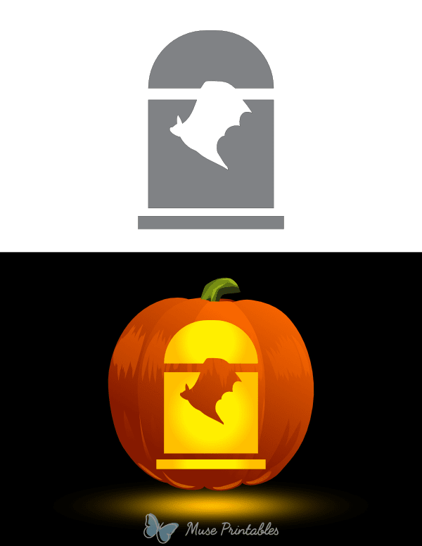 Bat Flying By Window Pumpkin Stencil