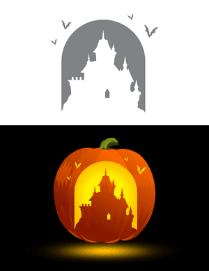 Bats and Creepy Castle Pumpkin Stencil