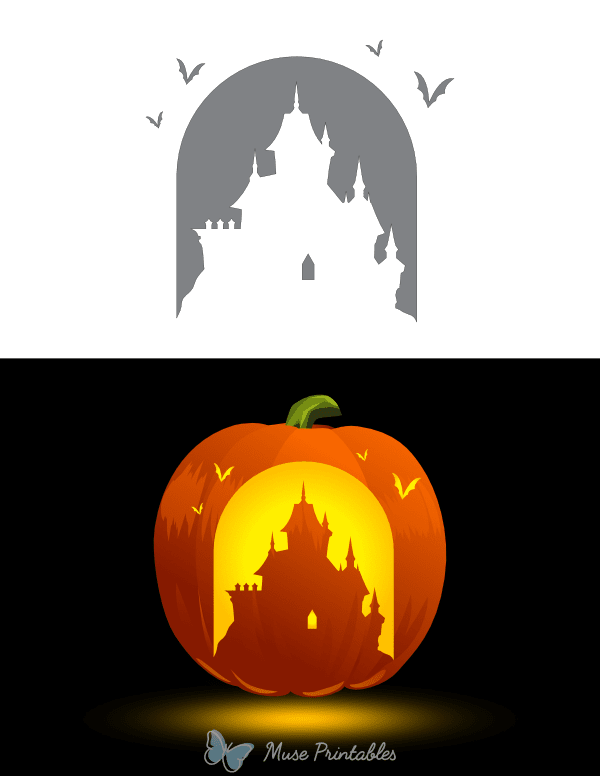 Bats and Creepy Castle Pumpkin Stencil