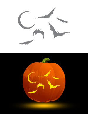 Bats and Crescent Moon Pumpkin Stencil