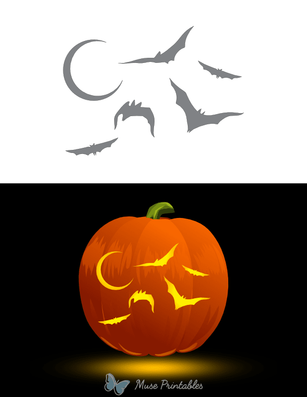 Printable Bats and Crescent Moon Pumpkin Stencil