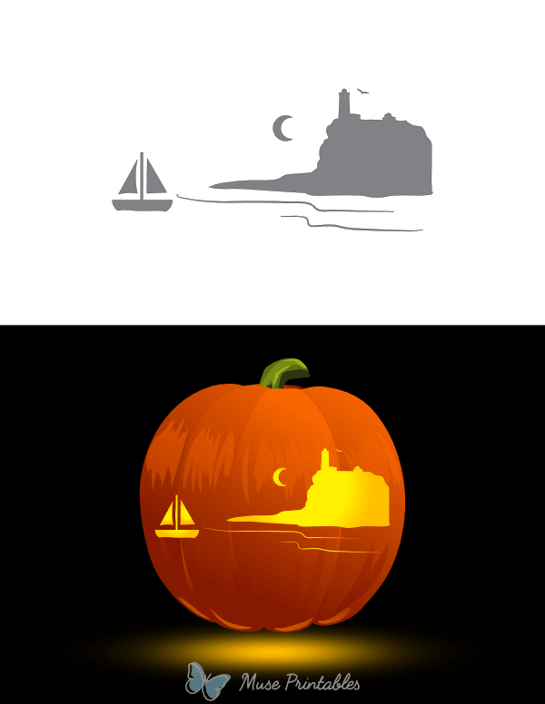 Beach Lighthouse Scene Pumpkin Stencil