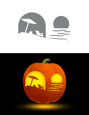 Beach Scenery Pumpkin Stencil