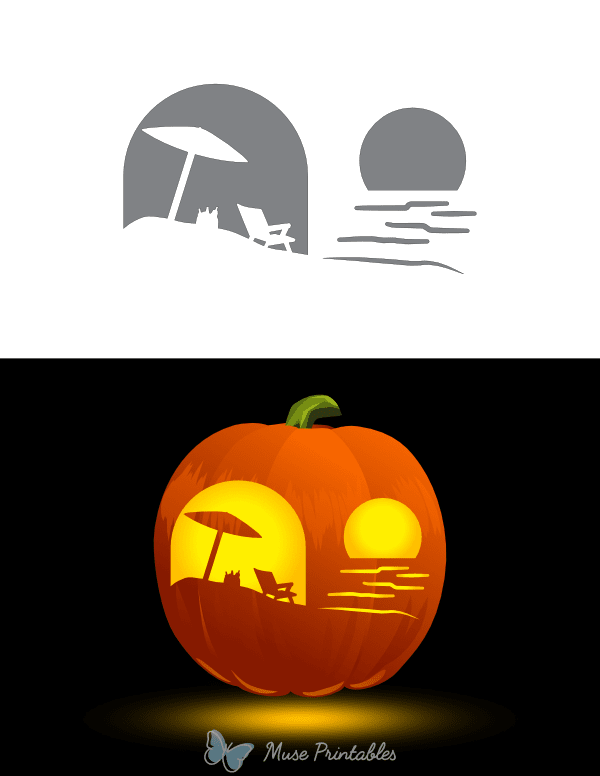 Beach Scenery Pumpkin Stencil