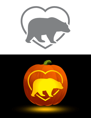 Bear in Heart Border Pumpkin Stencil