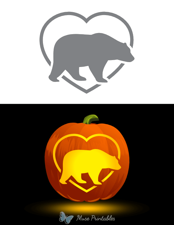 Bear in Heart Border Pumpkin Stencil