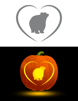 Bear in Heart Pumpkin Stencil