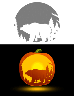 Bear Nature Scene Pumpkin Stencil